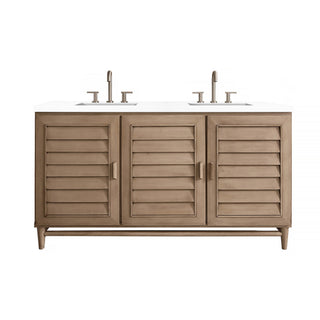 60 Inch Portland Freestanding Vanity in Whitewashed Walnut / White Zeus Top