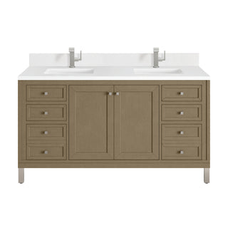60 Inch Chicago Freestanding Vanity in Walnut Whisper / White Zeus Top