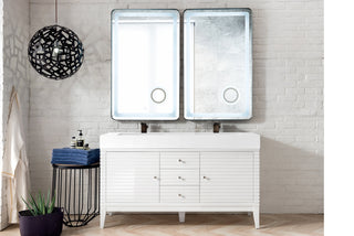58.88 Inch Linear Freestanding Vanity in Glossy White / Glossy White Top