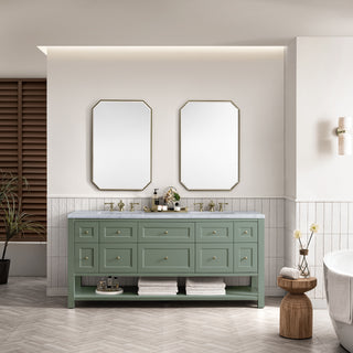 72 Inch Breckenridge Freestanding Vanity in Smokey Celadon / Carrara White Top