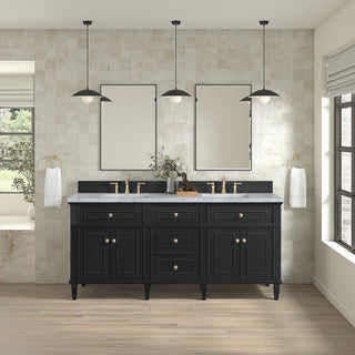 72 Inch Lorelai Freestanding Vanity in Black Onyx / Carrara White Top