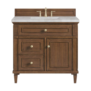 36 Inch Lorelai Freestanding Vanity in Mid-Century Walnut / Victorian Silver Top