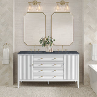 60 Inch Myrrin Freestanding Vanity in Bright White / Charcoal Soapstone Top