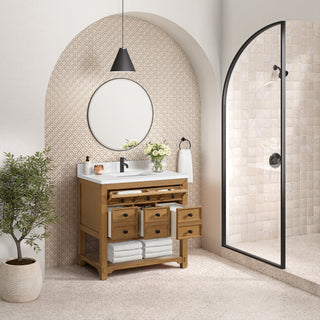 36 Inch Malibu Freestanding Vanity in Amber Birch / White Zeus Top