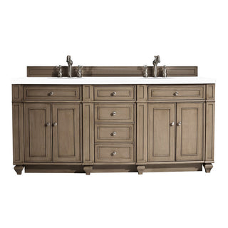 72 Inch Bristol Freestanding Vanity in Whitewashed Walnut / White Zeus Top