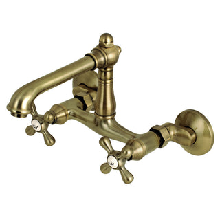 English Country Wall Mount Kitchen Faucet in Antique Brass