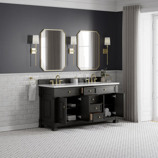 72 Inch Brookfield Freestanding Vanity in Black Onyx / White Zeus Top