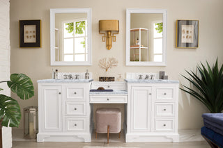 83.1 Inch De Soto Freestanding Vanity in Bright White / Carrara White Top