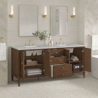 72 Inch Myrrin Freestanding Vanity in Mid-Century Walnut / Victorian Silver Top