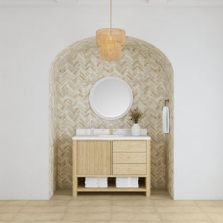 48 Inch Marigot Freestanding Vanity in Sunwashed Oak / White Zeus Top