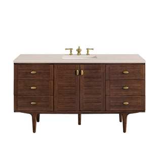 60 Inch Amberly Dual Mount Vanity in Mid-Century Walnut / Eternal Marfil Top