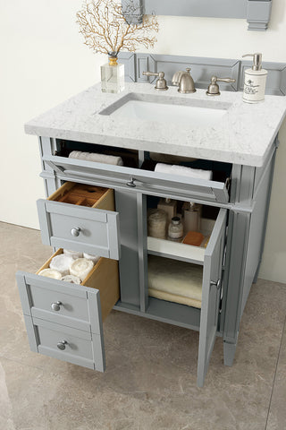 30 Inch Brittany Freestanding Vanity in Urban Gray / Eternal Jasmine Pearl Top