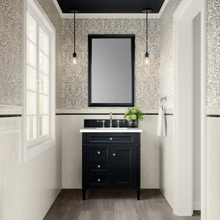 30 Inch Brittany Freestanding Vanity in Black Onyx / White Zeus Top