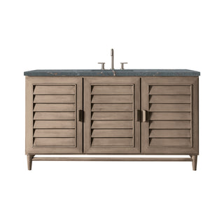 60 Inch Portland Freestanding Vanity in Whitewashed Walnut / Parisien Bleu Top