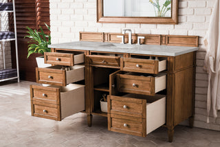 60 Inch Brittany Freestanding Vanity in Saddle Brown / Victorian Silver Top