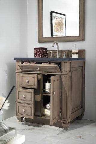 30 Inch Bristol Freestanding Vanity in Whitewashed Walnut / Charcoal Soapstone Top