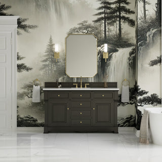 60 Inch Brookfield Freestanding Vanity in Black Onyx / White Zeus Top