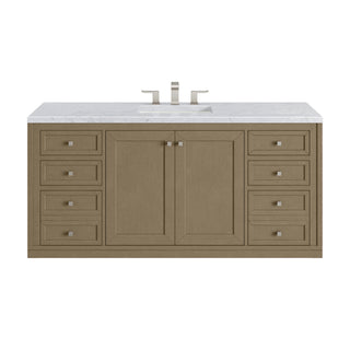 60 Inch Chicago Freestanding Vanity in Walnut Whisper / Carrara White Top