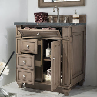 30 Inch Bristol Freestanding Vanity in Whitewashed Walnut / Parisien Bleu Top