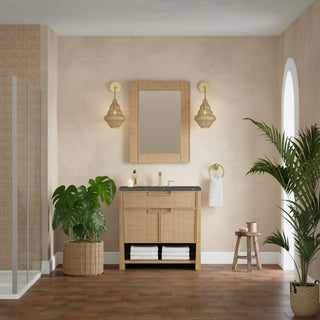 36 Inch Solene Freestanding Vanity in Seaside Oak / Parisien Bleu Top