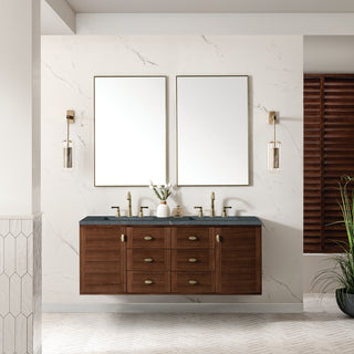 60 Inch Amberly Dual Mount Vanity in Mid-Century Walnut / Parisien Bleu Top