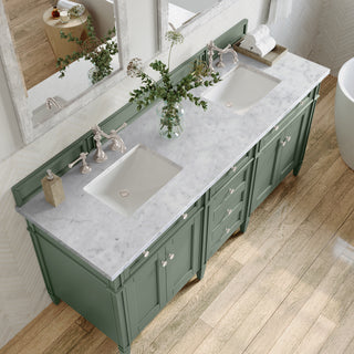 72 Inch Brittany Freestanding Vanity in Smokey Celadon / Carrara White Top