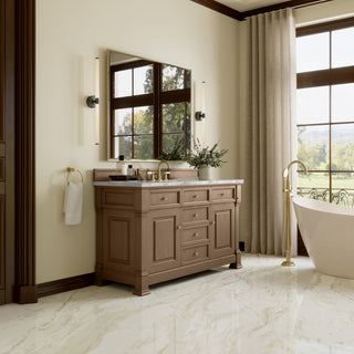 60 Inch Brookfield Freestanding Vanity in Pecan / Carrara White Top