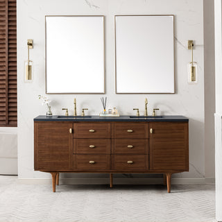 72 Inch Amberly Dual Mount Vanity in Mid-Century Walnut / Charcoal Soapstone Top