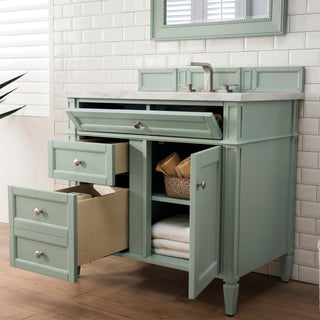 36 Inch Brittany Freestanding Vanity in Sage Green / Victorian Silver Top