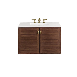 36 Inch Amberly Dual Mount Vanity in Mid-Century Walnut / White Zeus Top