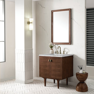 30 Inch Amberly Dual Mount Vanity in Mid-Century Walnut / Victorian Silver Top