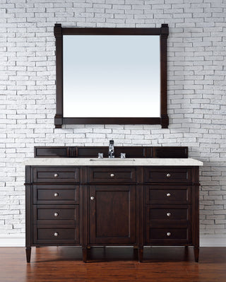 60 Inch Brittany Freestanding Vanity in Burnished Mahogany / Eternal Jasmine Pearl Top