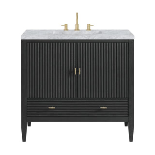 36 Inch Myrrin Freestanding Vanity in Carbon Oak / Carrara White Top
