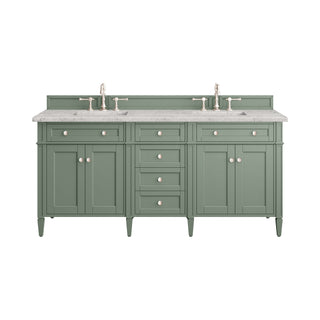 72 Inch Brittany Freestanding Vanity in Smokey Celadon / Eternal Jasmine Pearl Top