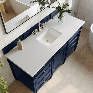 60 Inch Brittany Freestanding Vanity in Victory Blue / White Zeus Top