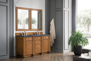 60 Inch Bristol Freestanding Vanity in Saddle Brown / Charcoal Soapstone Top