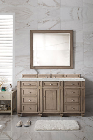 60 Inch Bristol Freestanding Vanity in Whitewashed Walnut / Eternal Jasmine Pearl Top