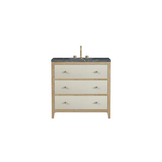 36 Inch Celeste Freestanding Vanity in Sunwashed Oak with Embossed Shagreen Drawer Fronts / Parisien Bleu Top