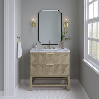 36 Inch Emmeline Freestanding Vanity in Pebble Oak / Carrara White Top