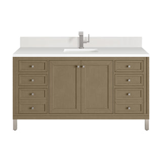 60 Inch Chicago Freestanding Vanity in Walnut Whisper / White Zeus Top