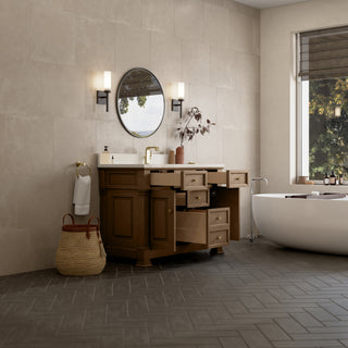 48 Inch Brookfield Freestanding Vanity in Pecan / White Zeus Top