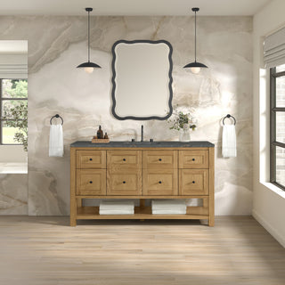 60 Inch Breckenridge Freestanding Vanity in Light Natural Oak / Parisien Bleu Top