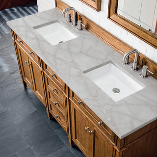 72 Inch Brittany Freestanding Vanity in Saddle Brown / Victorian Silver Top