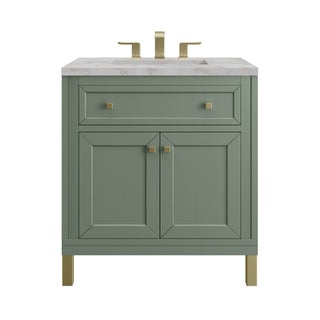 30 Inch Chicago Freestanding Vanity in Smokey Celadon / Victorian Silver Top