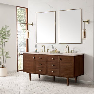 72 Inch Amberly Dual Mount Vanity in Mid-Century Walnut / Eternal Marfil Top