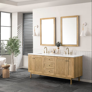 72 Inch Laurent Dual Mount Vanity in Light Natural Oak / White Zeus Top