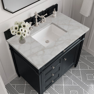 36 Inch Brittany Freestanding Vanity in Black Onyx / Victorian Silver Top