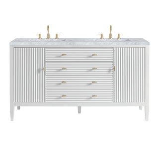 60 Inch Myrrin Freestanding Vanity in Bright White / Carrara White Top