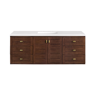 60 Inch Amberly Dual Mount Vanity in Mid-Century Walnut / White Zeus Top
