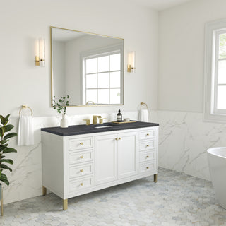 60 Inch Chicago Freestanding Vanity in Glossy White / Charcoal Soapstone Top